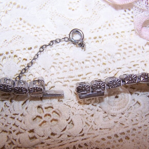 Art Deco Catamore Sterling Silver Rhinestone Line Bracelet - 7" Long - Picture 10 of 11